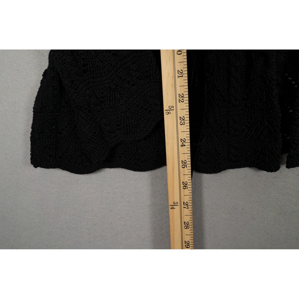 Lauren Ralph Lauren Petite Black Cable Knit Velvet Tie Cardigan Sweater PL - Picture 9 of 10